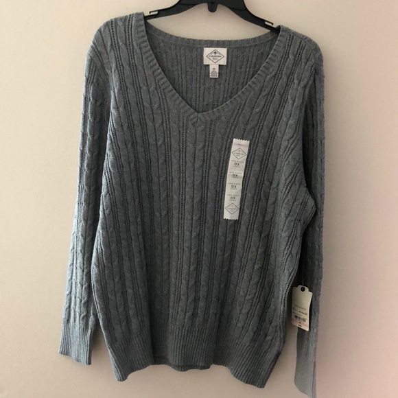 St. John's Bay Cable V-Neck Sweater - Plus - Picture 2 of 4